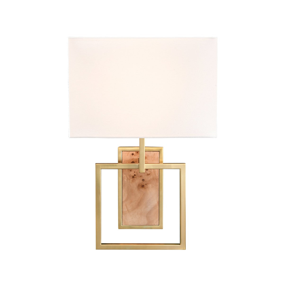 Trace - Flushmount Sconce With Rectangular Burl Wood Backplate And Open Brushed Brass Square Frame