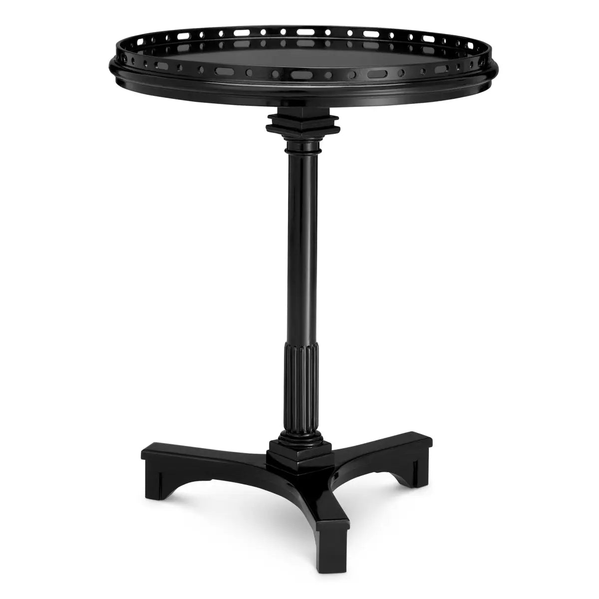 Side Table Roentgen Waxed Black Finish, shown in black with wood, metal, and a pierced gallery top.