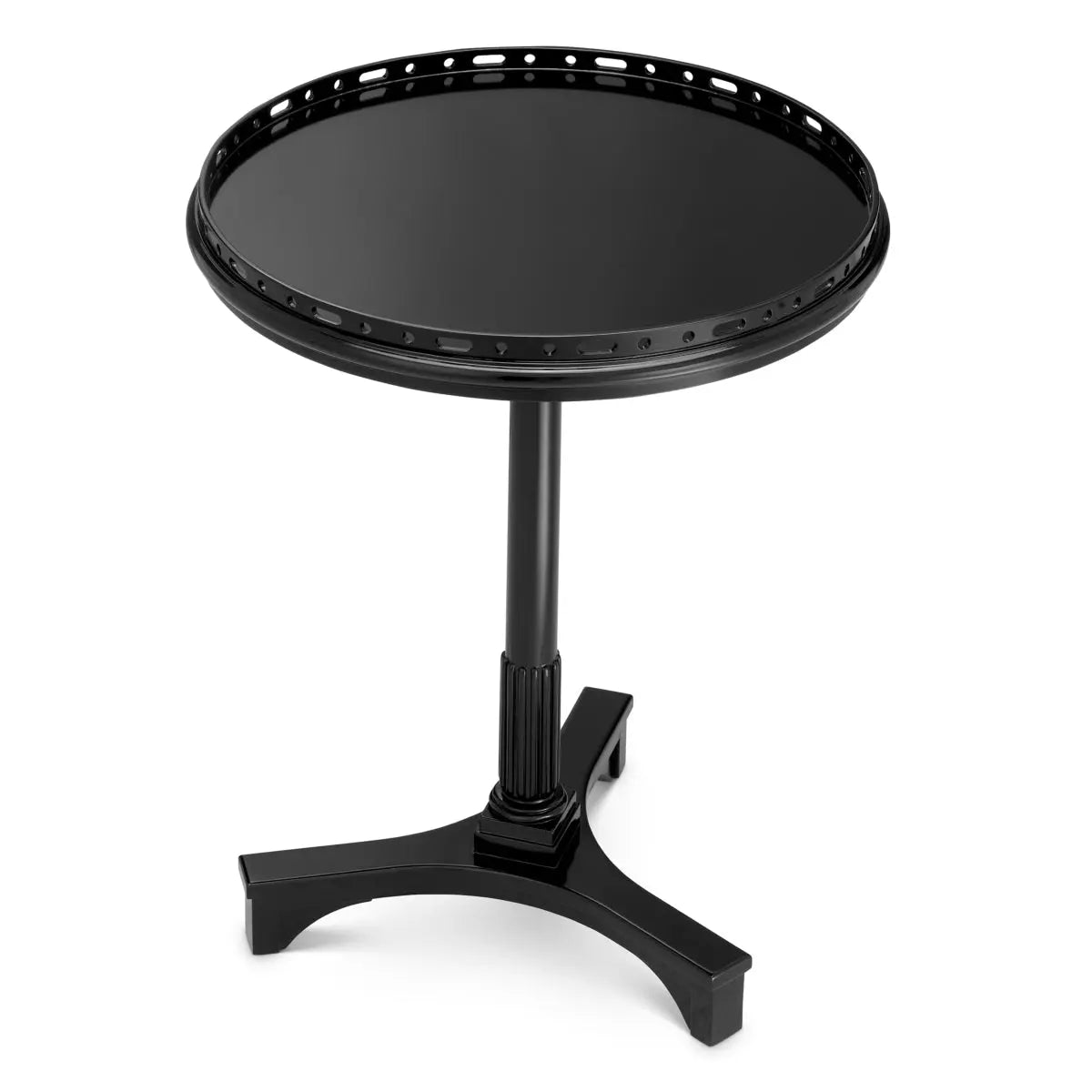Additional view of Side Table Roentgen Waxed Black Finish in black, featuring glossy finish and a pierced gallery top.