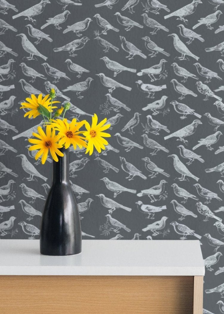 Tweeter Wallpaper-Mitchell Black-MITCHB-WC323-1-PM-10-Wall DecorPatterns Black-Premium Matte Paper-6-France and Son