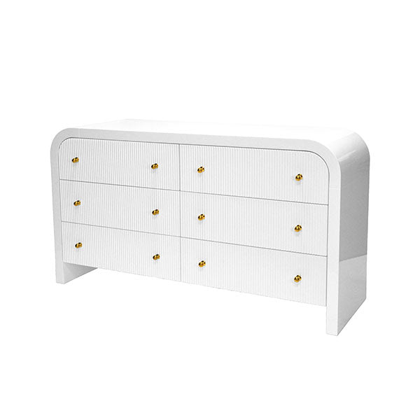 Valentina - Waterfall Edge Chest With Fluted Drawer Front In White Lacquer