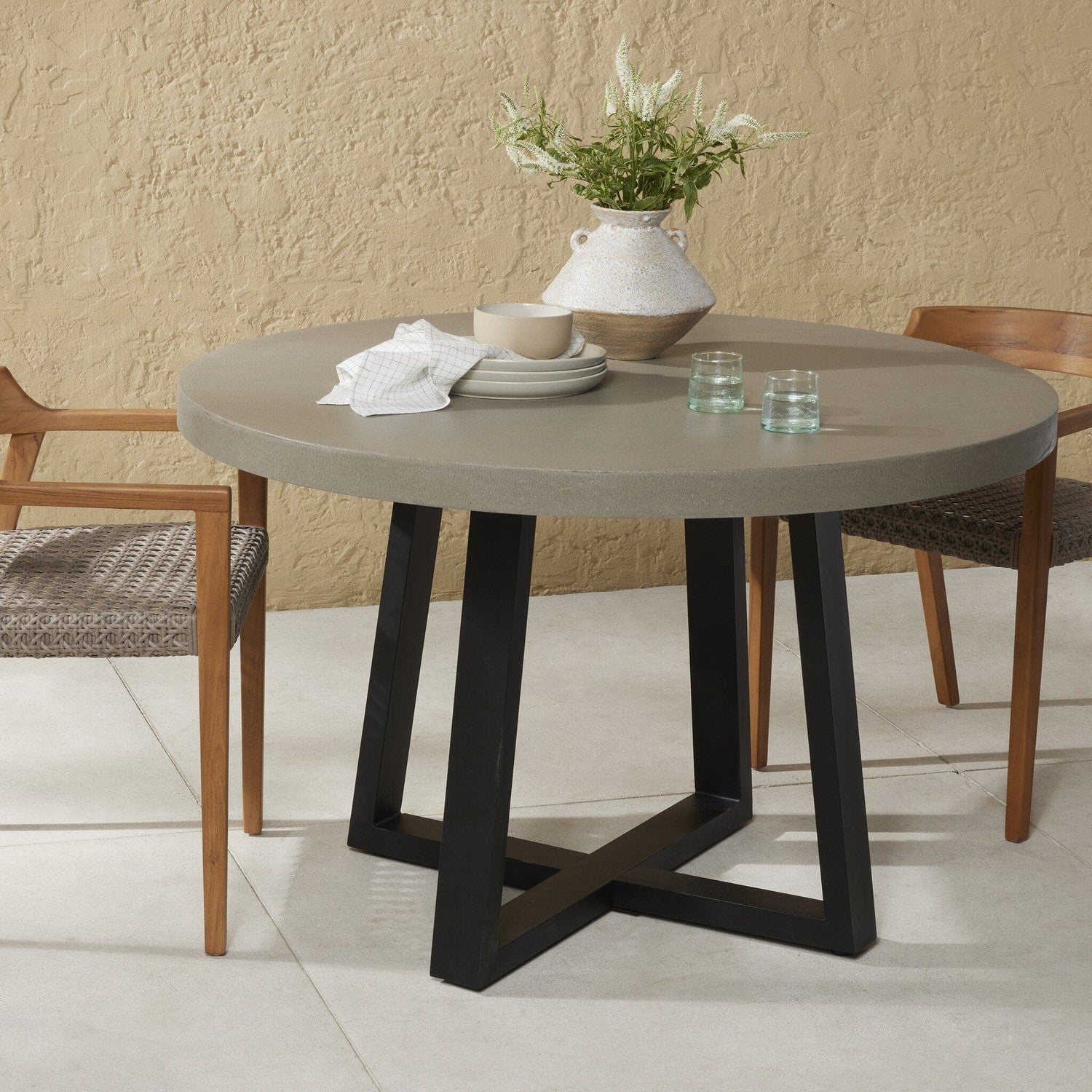 Cyrus Outdoor Round Dining Table - Light Grey