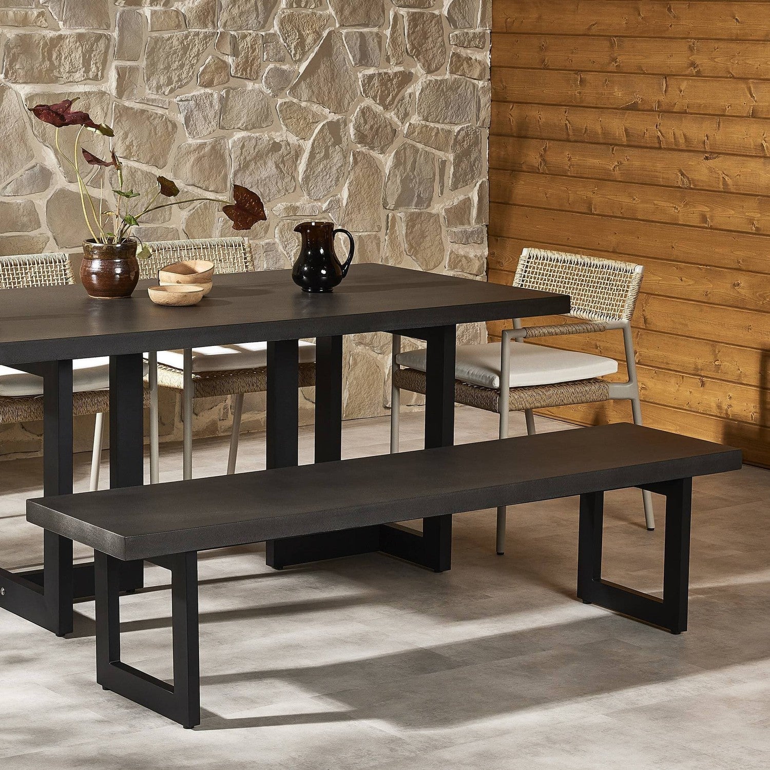 Judith Outdoor Dining Bench - Black