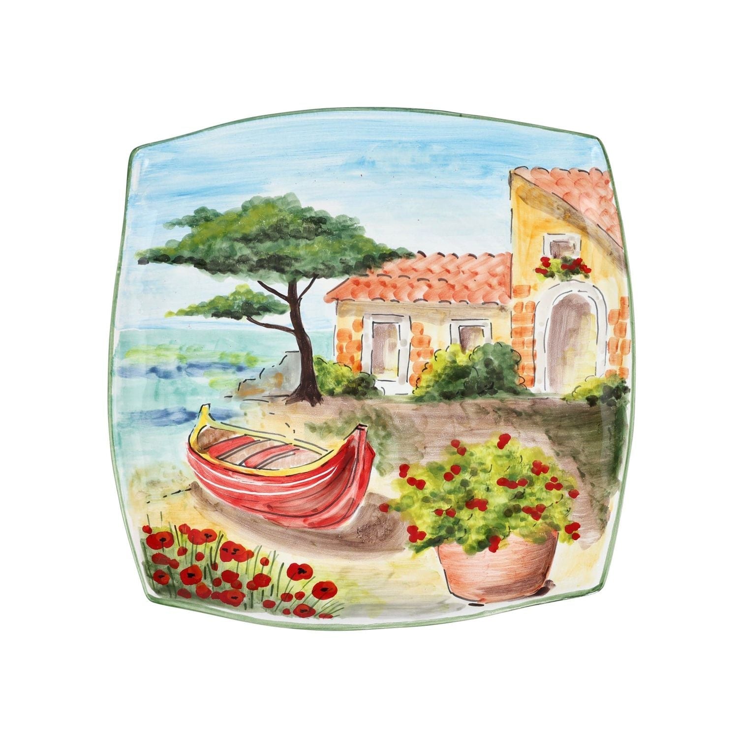 Landscape Wall Plates Square Platter with Boat - Default Title