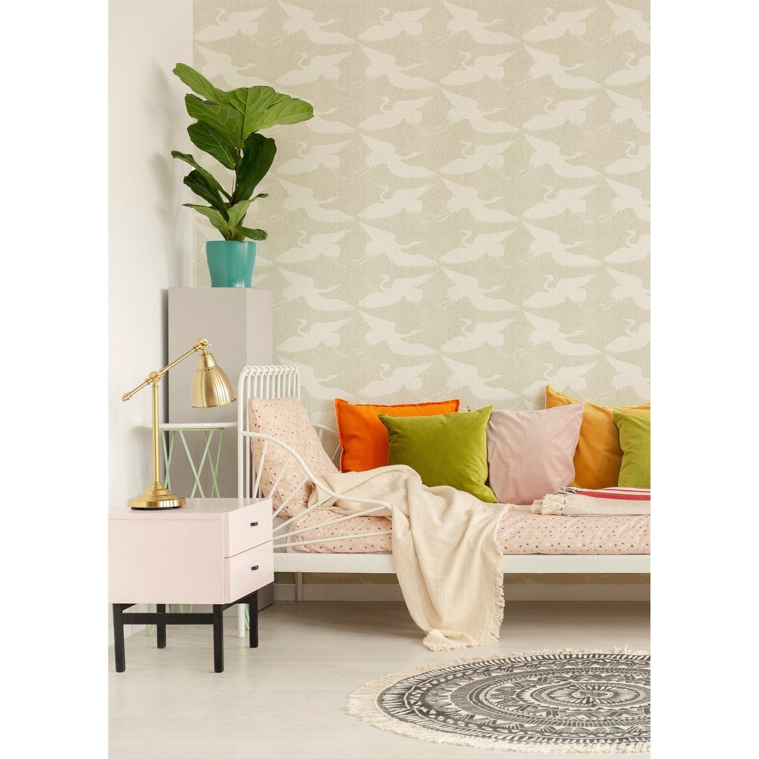 Paper Cranes Wallpaper-Mitchell Black-MITCHB-WCB510-E-PM-10-Wall DecorPatterns Eucalyptus-Premium Matte Paper-2-France and Son