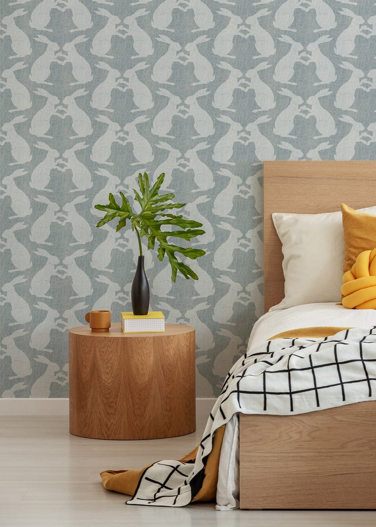 Paper Rabbits Wallpaper-Mitchell Black-MITCHB-WCB512-B-PM-10-Wall DecorPatterns Pewter Blue-Premium Matte Paper-2-France and Son