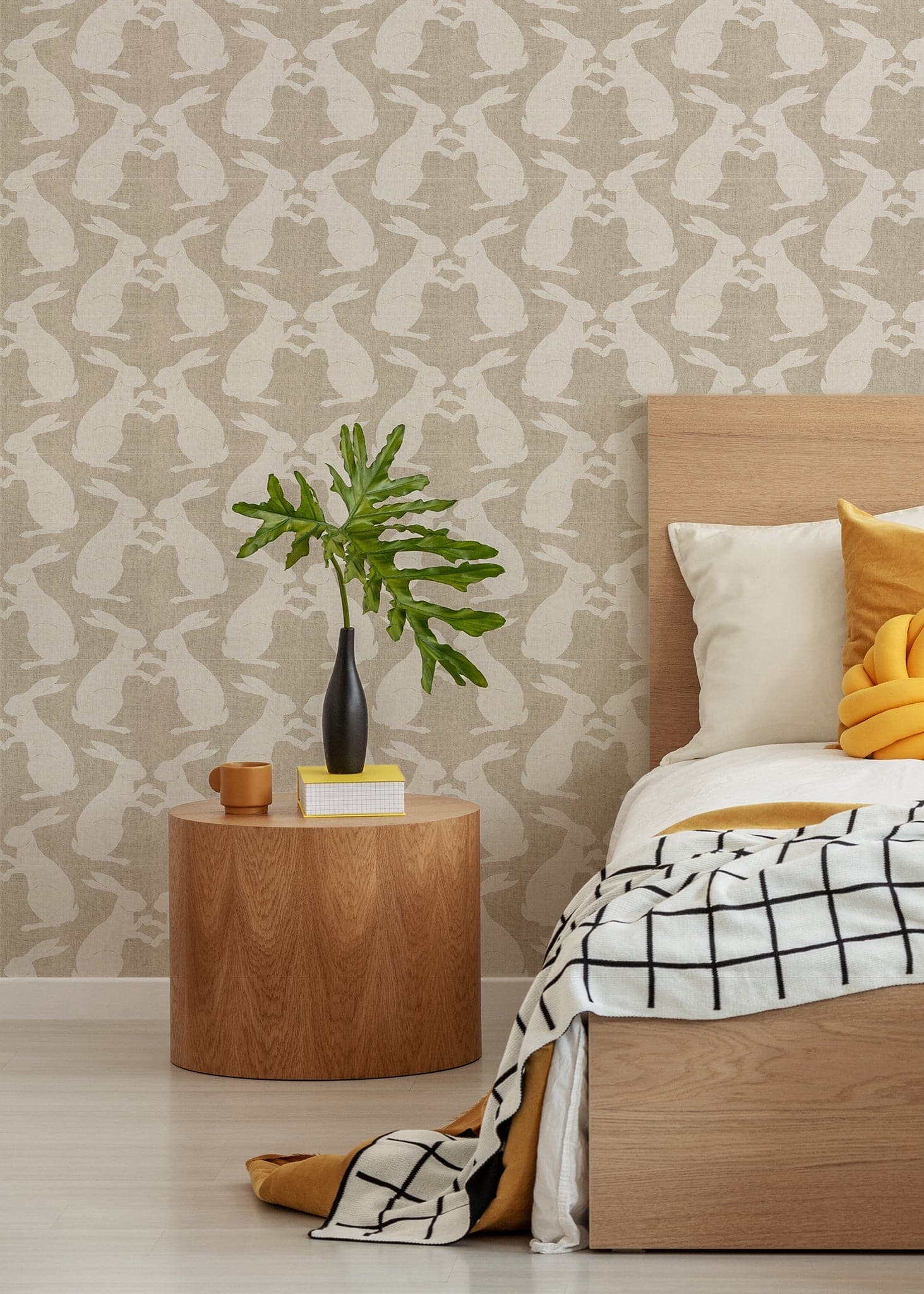 Paper Rabbits Wallpaper-Mitchell Black-MITCHB-WCB512-B-PM-10-Wall DecorPatterns Pewter Blue-Premium Matte Paper-4-France and Son