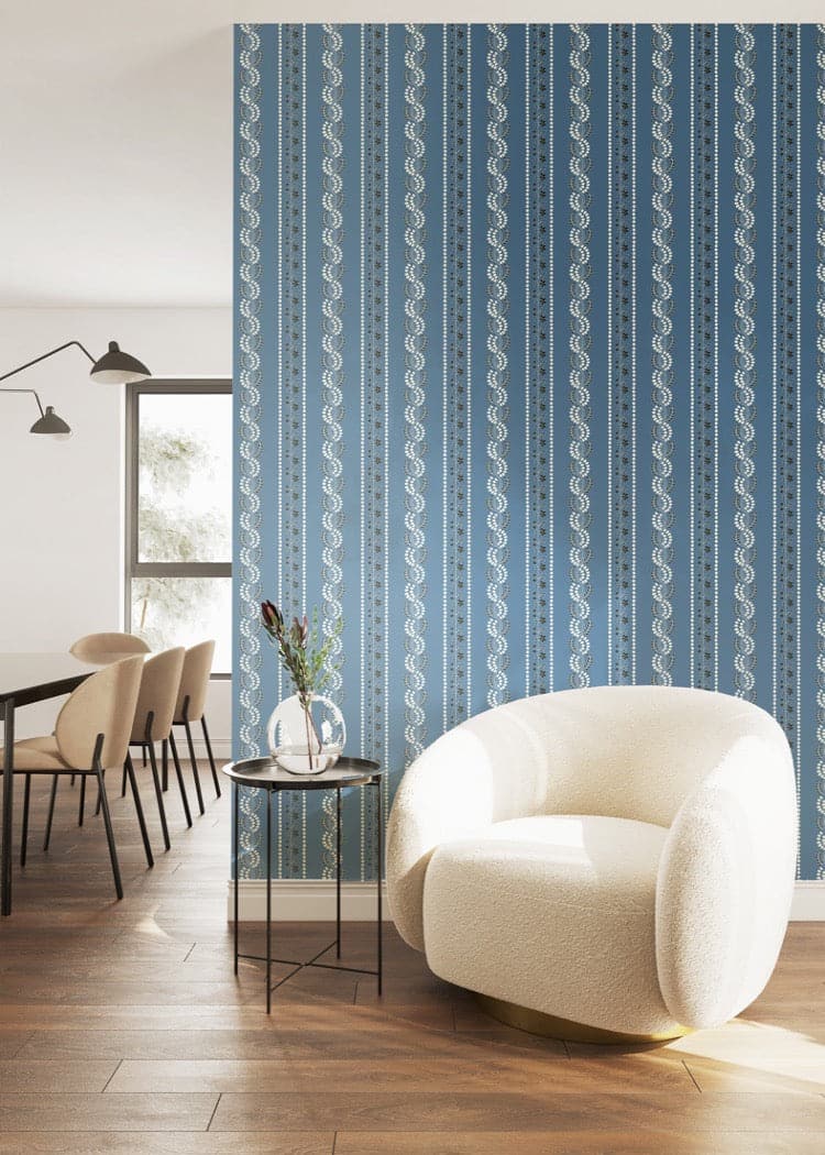 Botanic Stripe Wallpaper-Mitchell Black-MITCHB-WC412-AB-PM-10-Wall DecorPatterns Ash Blue-Premium Matte Paper-3-France and Son