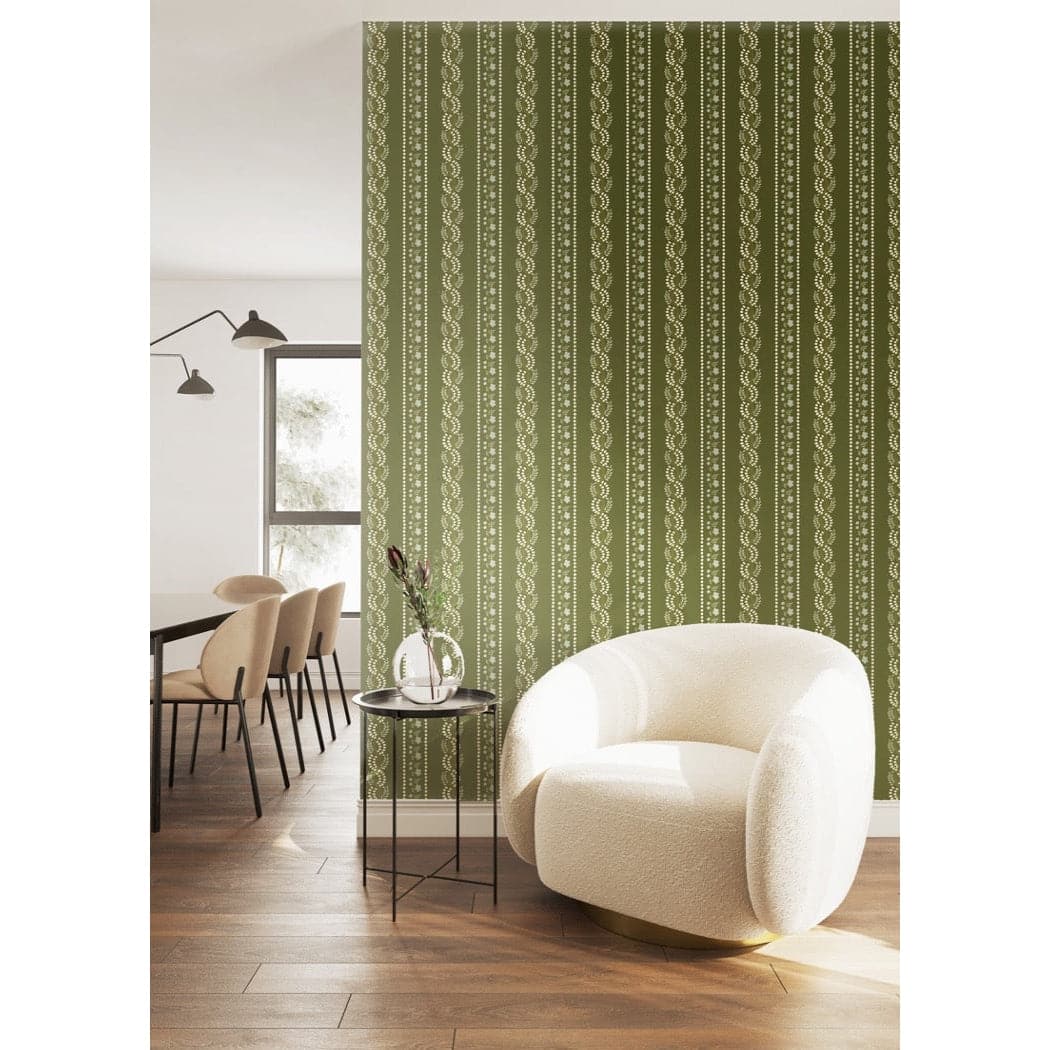 Botanic Stripe Wallpaper-Mitchell Black-MITCHB-WC412-AB-PM-10-Wall DecorPatterns Ash Blue-Premium Matte Paper-4-France and Son