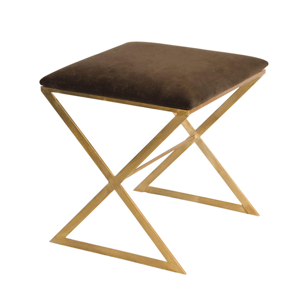 X Side Stool-Worlds Away-WORLD-X SIDE GU-Stools & OttomansGold Leaf-Brown Velvet-2-France and Son