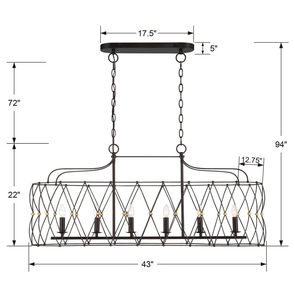 Zucca 6 Light Linear Chandelier-Crystorama Lighting Company-CRYSTO-ZUC-A9037-EB-GA-Chandeliers-4-France and Son