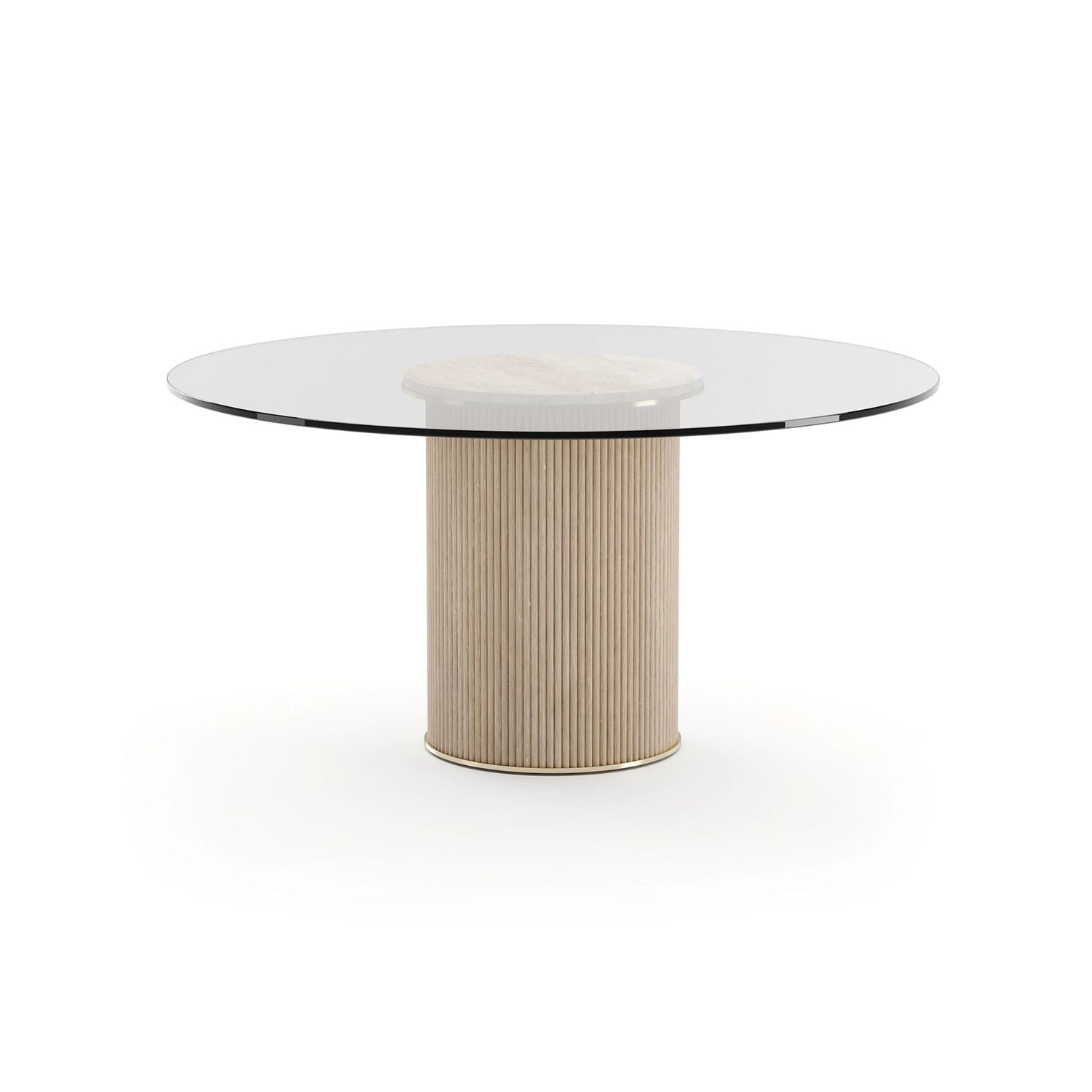 Alternate view of Rhythm Round Glass Top Dining Table 60 in beige and clear.