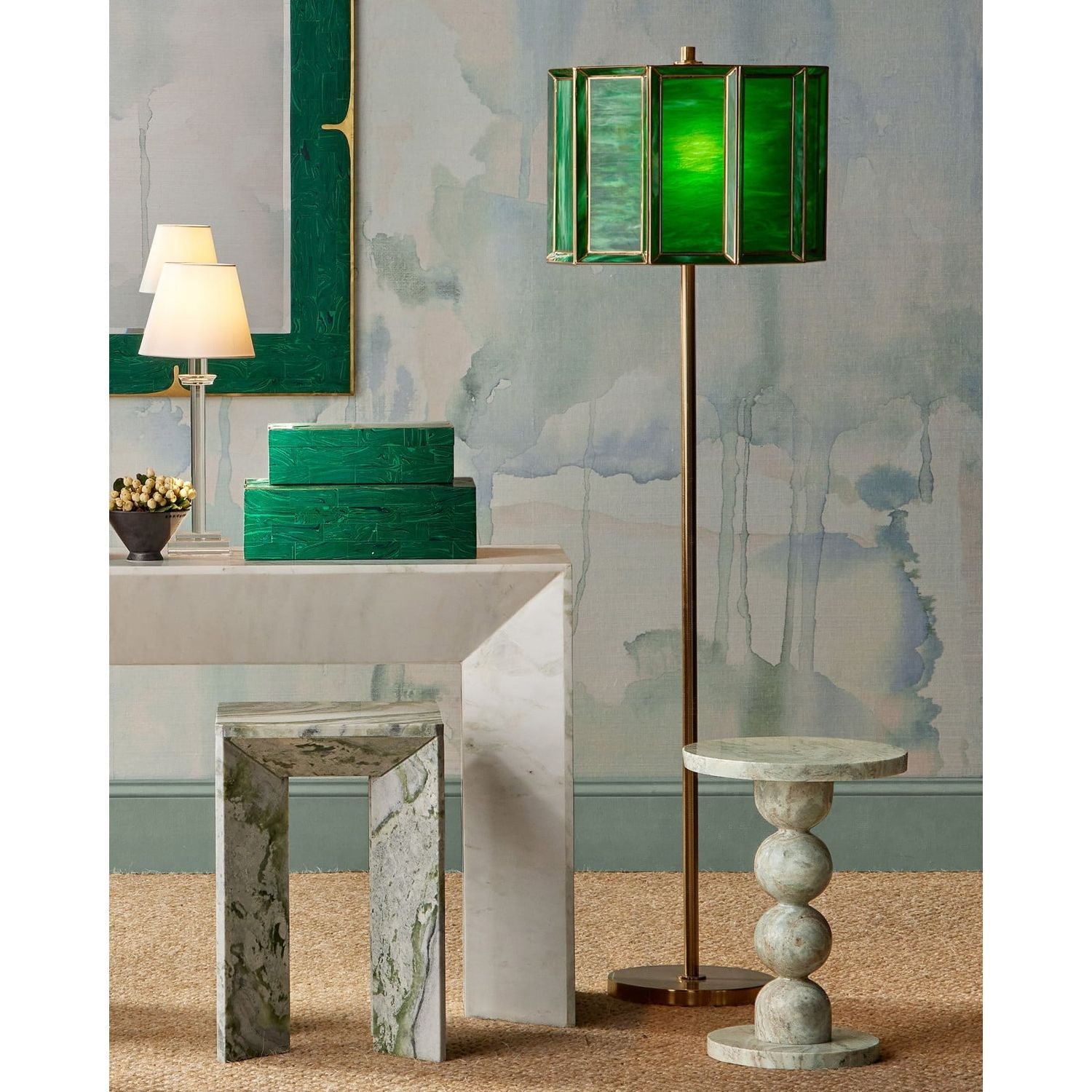Alternate view of Turner Marble Accent Table in cream and off-white.