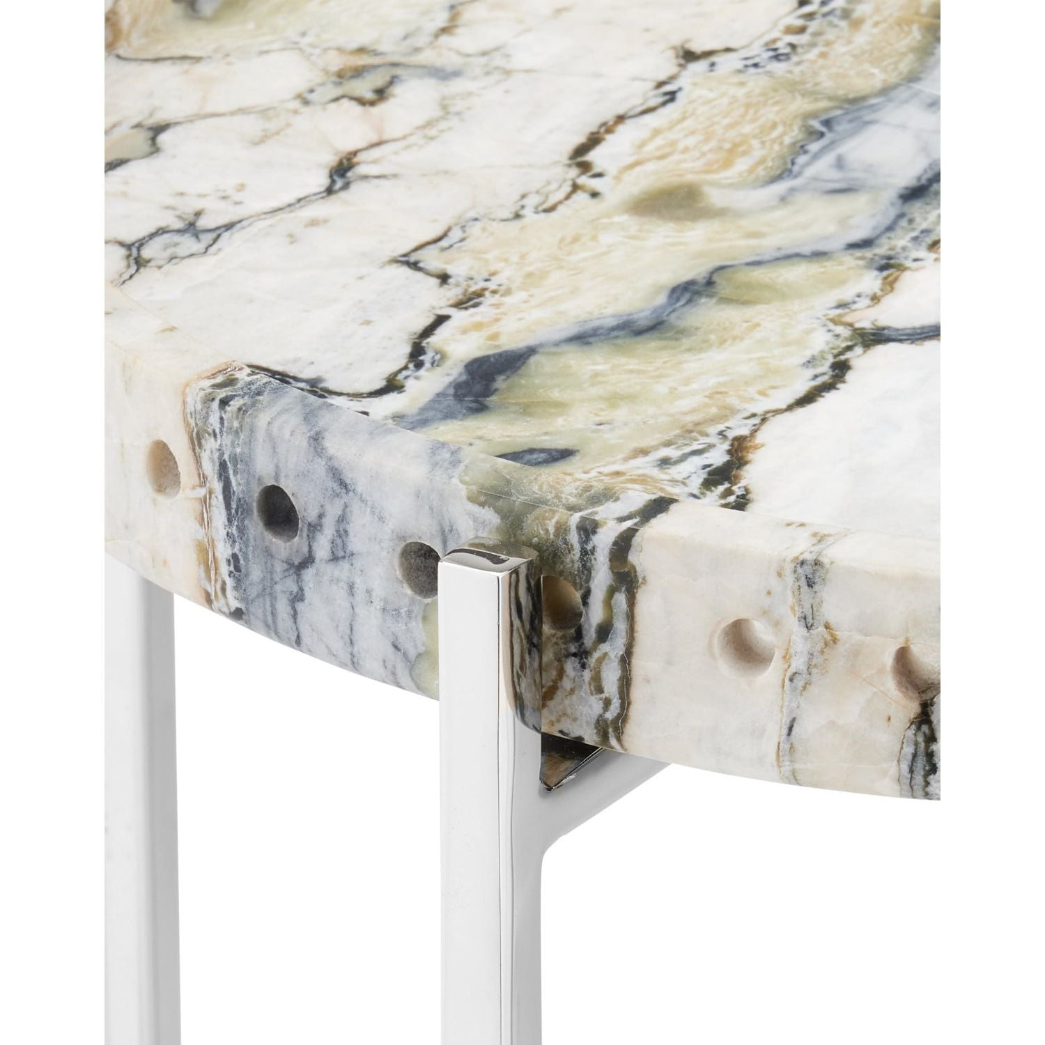 Alternate view of Freya Floral Jade Marble Accent Table in cream and white.