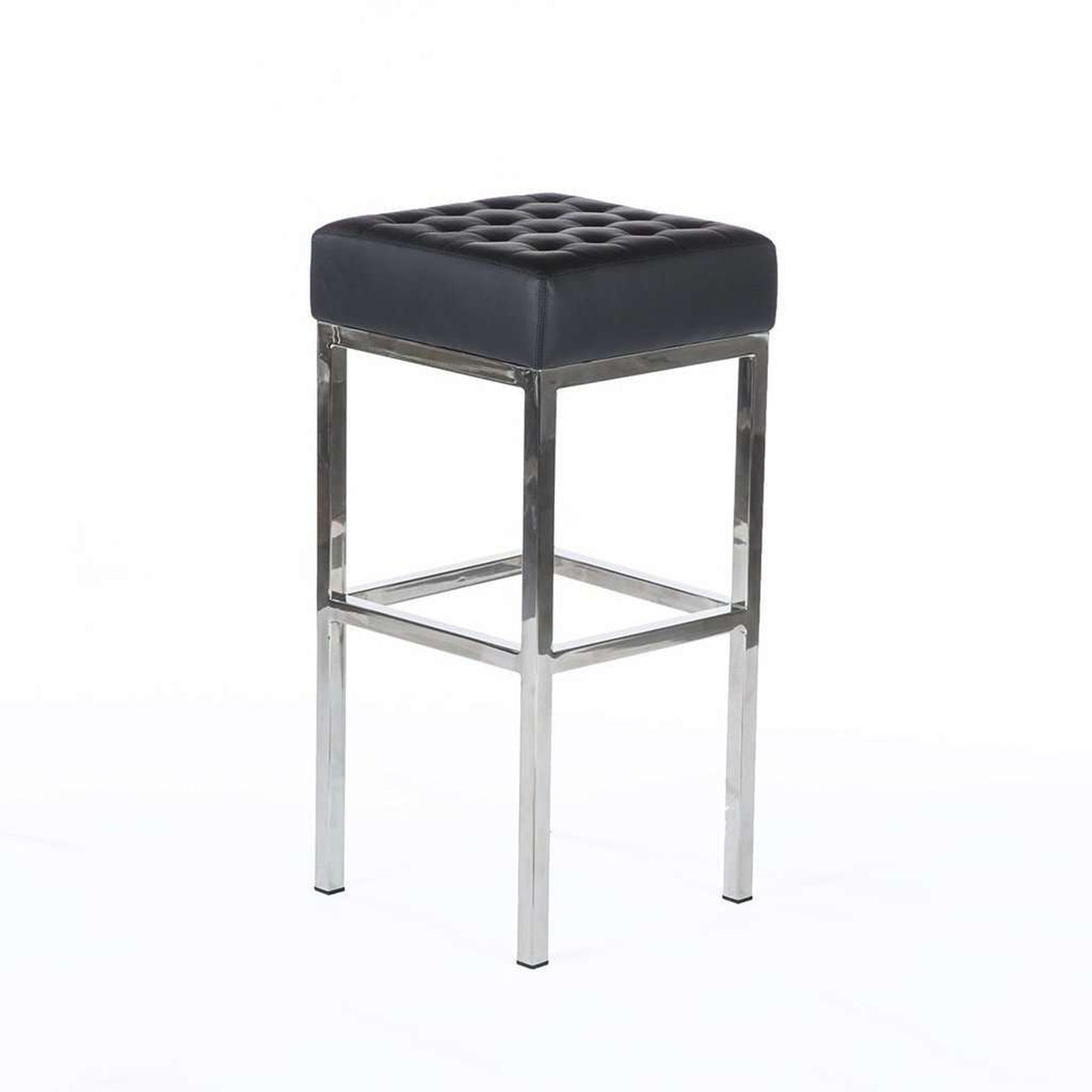 Mid-Century Modern Vadso Bar Stool - Black Tufted Leather
