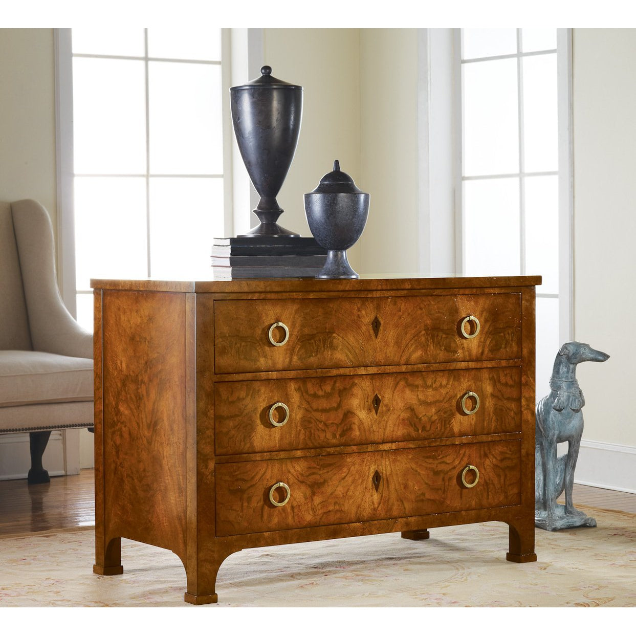 Three Drawer Commode-Modern History-MODERN-MH180F01-DressersWalnut Burl Veneer-2-France and Son