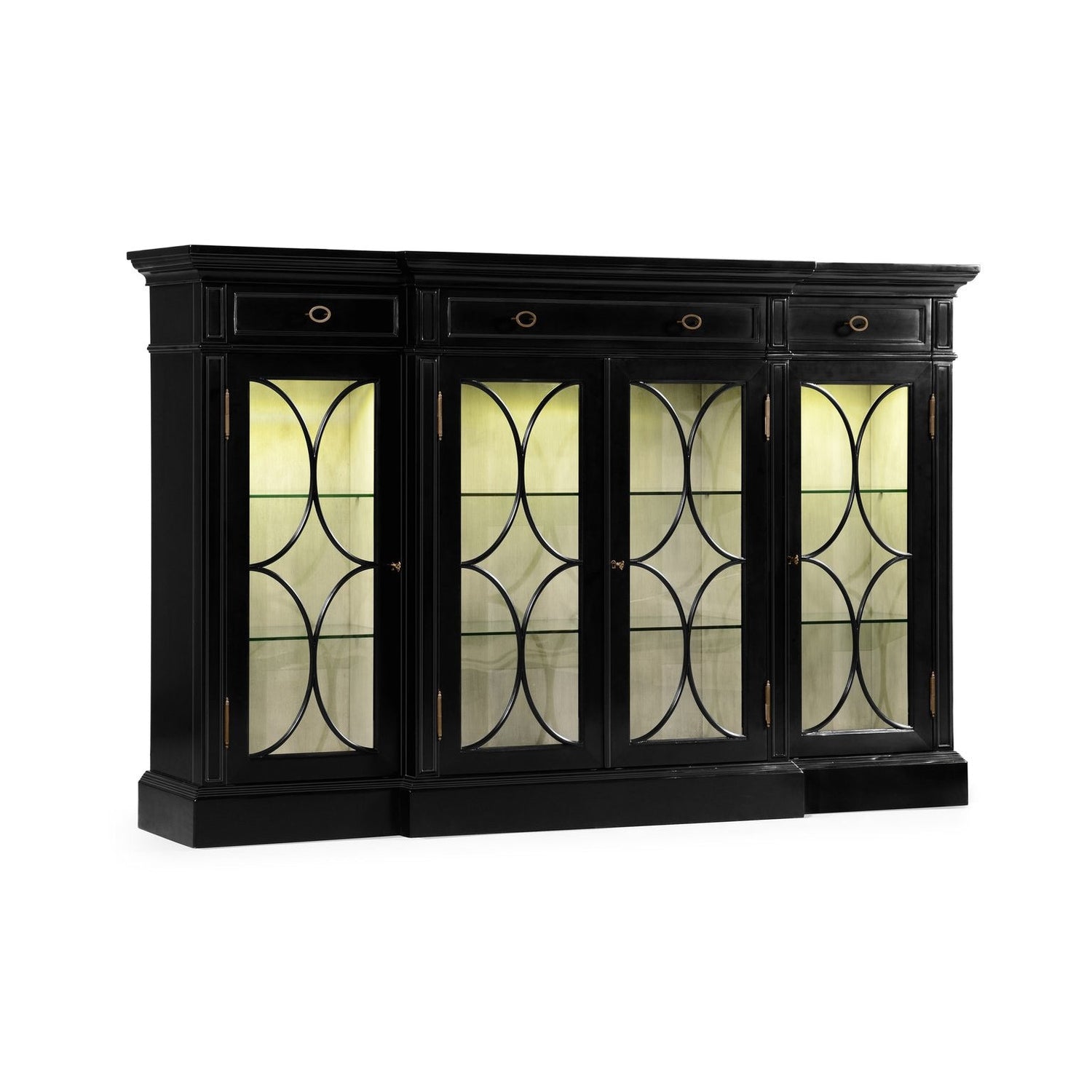 Four Door Breakfront Black Display Cabinet-Jonathan Charles-JCHARLES-495144-BLA-Bookcases & Cabinets-1-France and Son