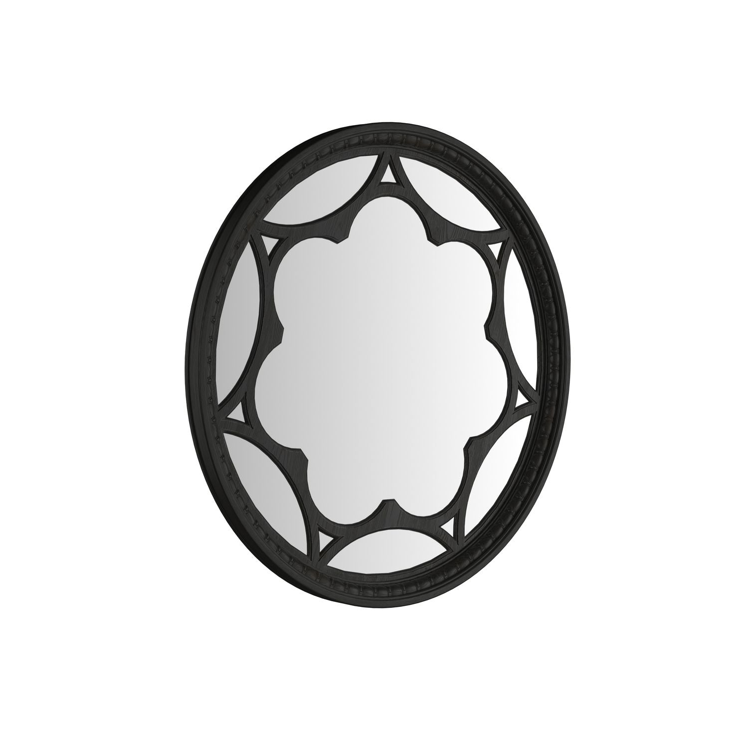 Atrium Round Mirror — hand rubbed black with undertones of brown