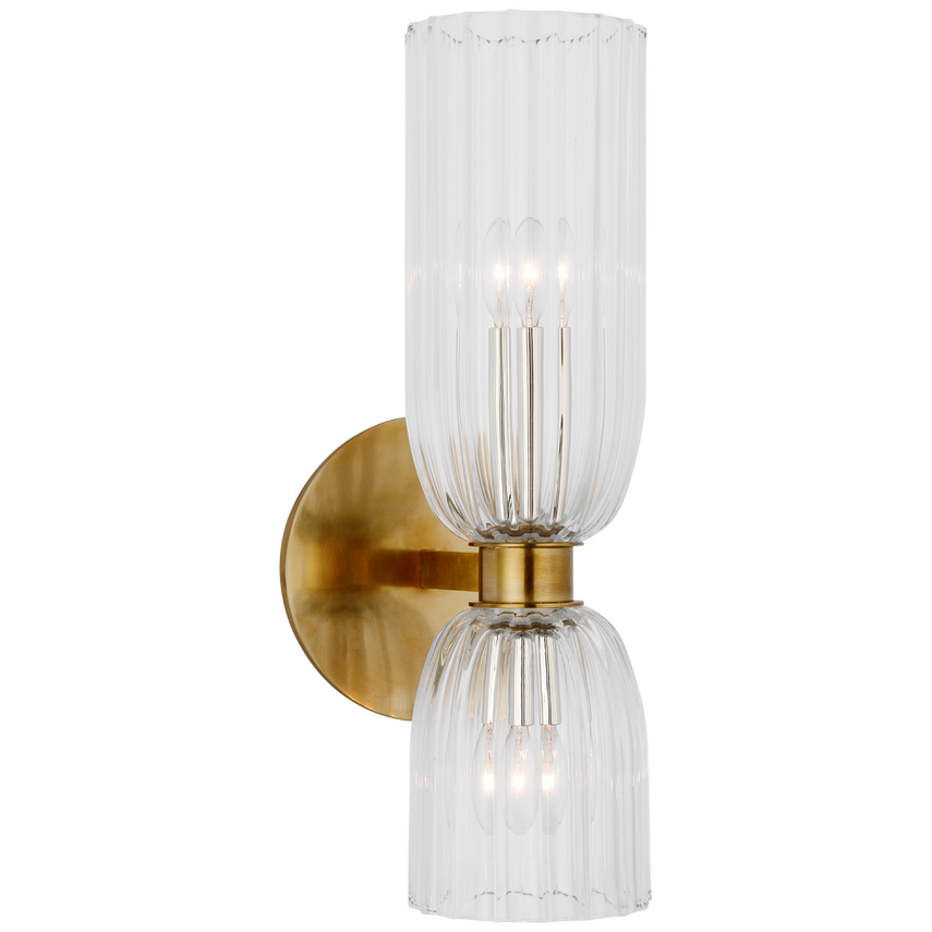 Alea 16" Double Bath Sconce with Clear Glass-Visual Comfort-VISUAL-ARN 2500HAB-CG-Wall LightingHand-Rubbed Antique Brass-1-France and Son