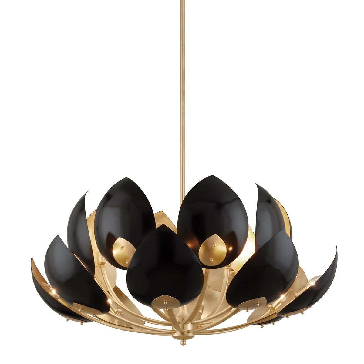 Lotus Chandelier-Hudson Valley-HVL-5739-GL/BK-ChandeliersLotus Gold Leaf 16X Lamps Chandelier-Black-1-France and Son