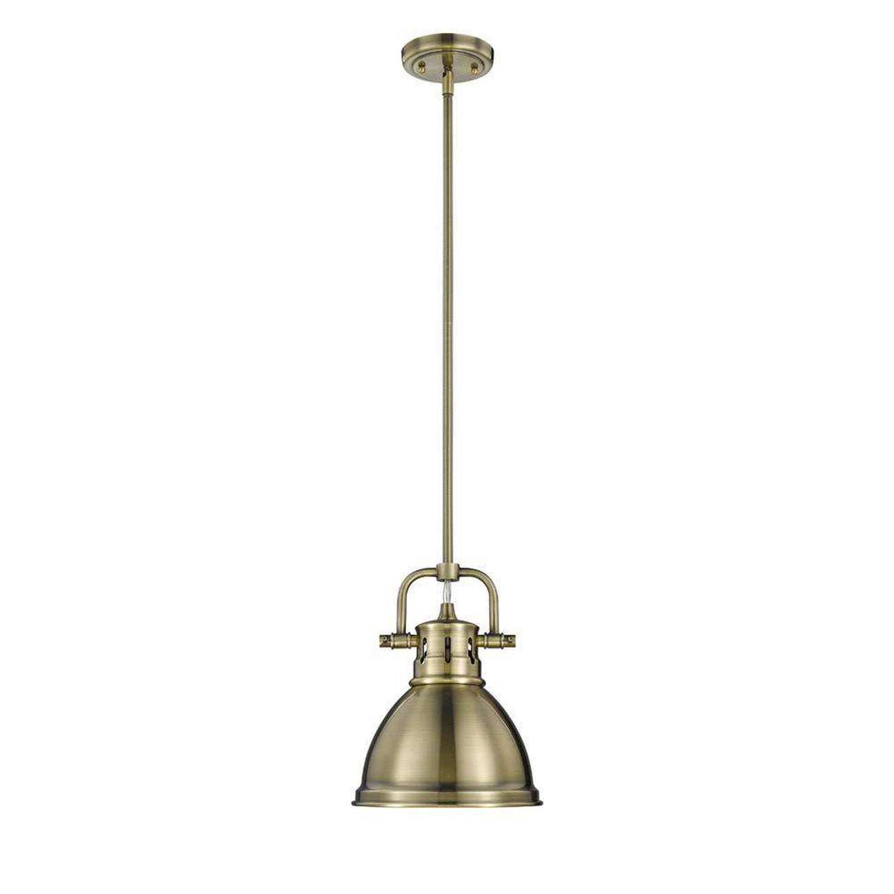 Duncan Mini Pendant with Rod in Aged Brass with an Aged Brass Shade-Golden Lighting-STOCKR-GOLDEN-3604-M1L AB-AB-Pendants-1-France and Son