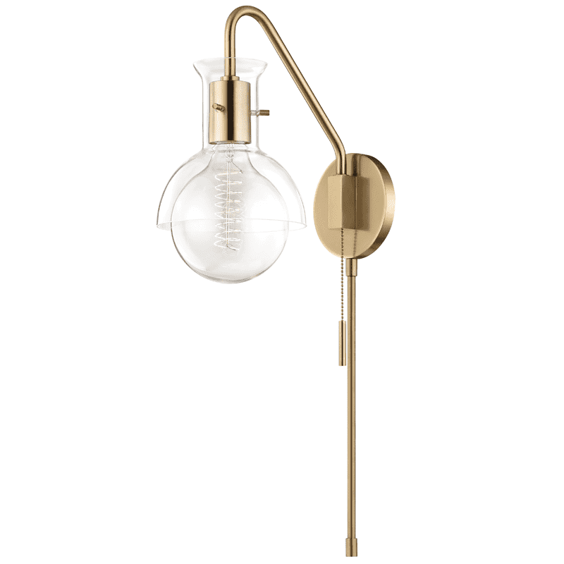 Riley 1 Light Wall Sconce With Plug - With Glass-Mitzi-HVL-HL111101G-AGB-Wall LightingAged Brass-1-France and Son