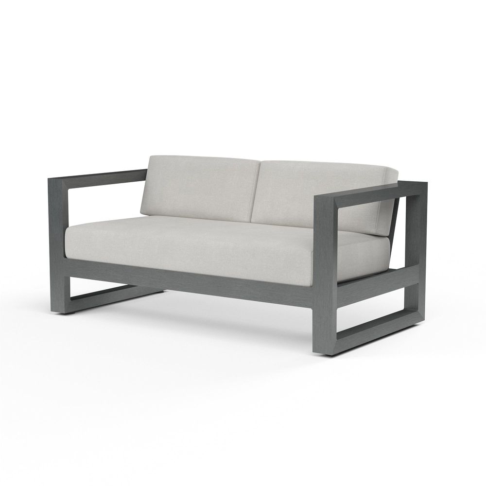 Redondo Loveseat in Cast Silver, No Welt, shown in charcoal grey and light grey with aluminum and outdoor fabric.