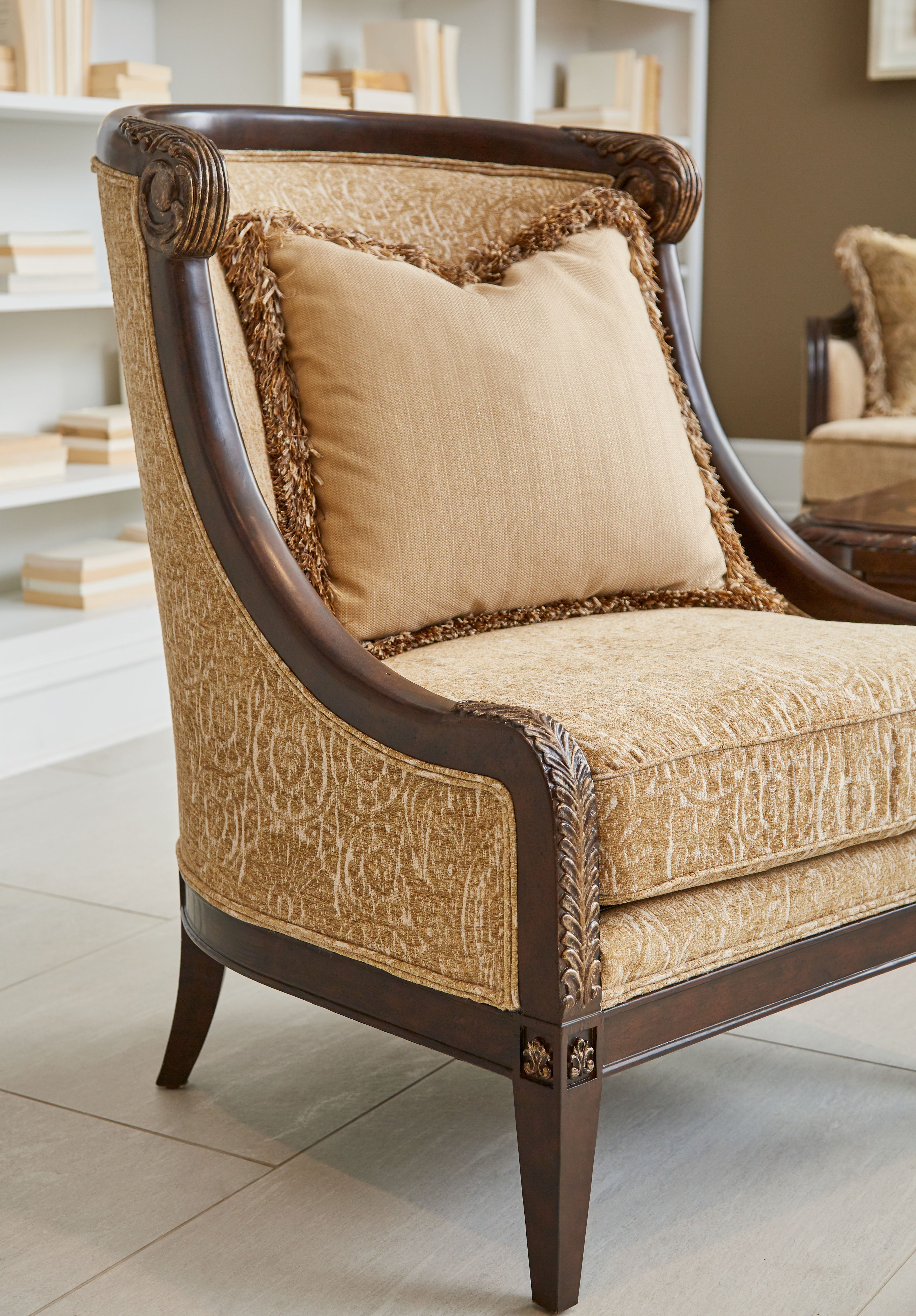 Giovanna Azure Carved Wood Accent Chair - Brown, Beige