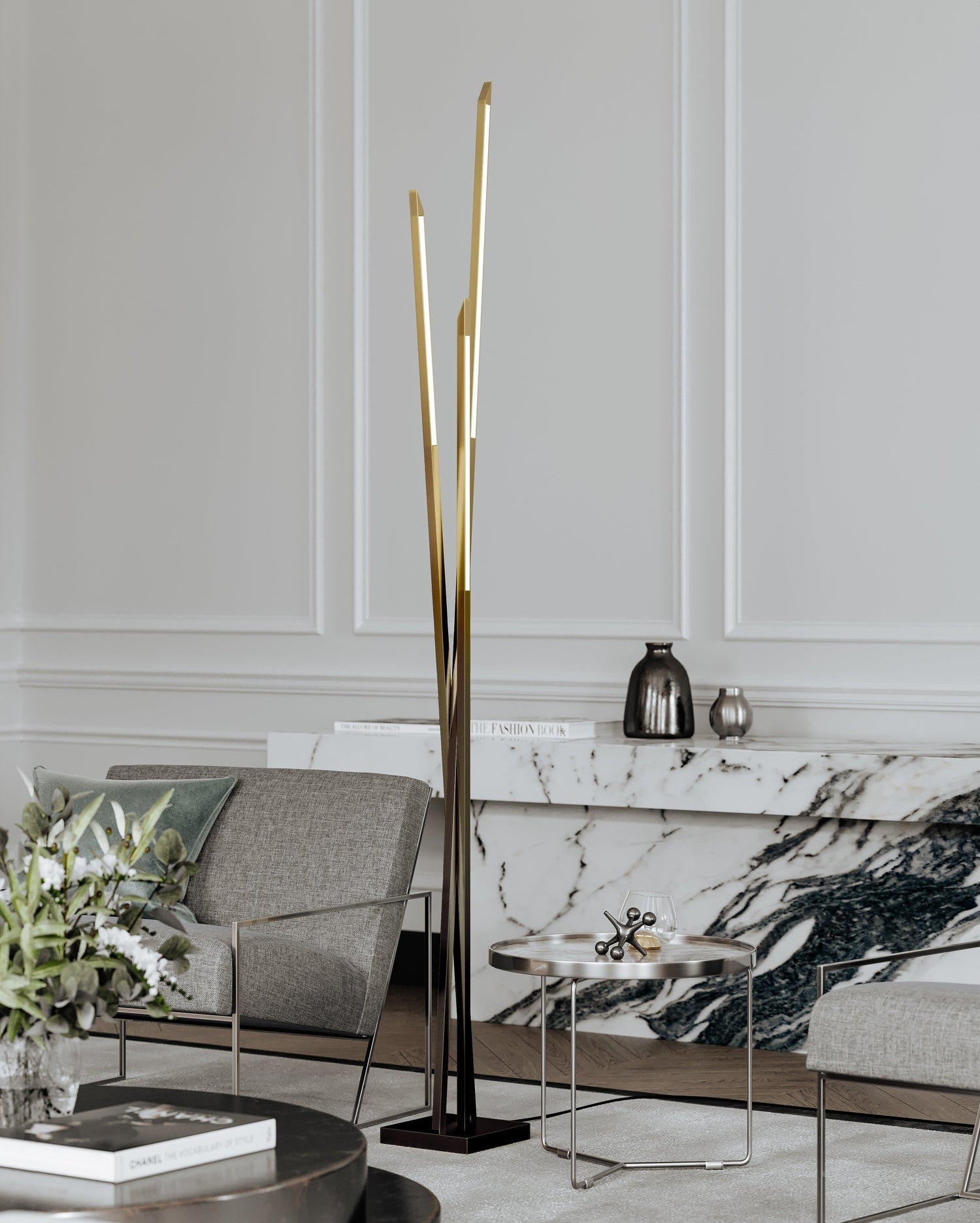 Gansevoort Led Floor Lamp Gradient Brass-Hudson Valley-HVL-L5119-GB-Floor Lamps-2-France and Son