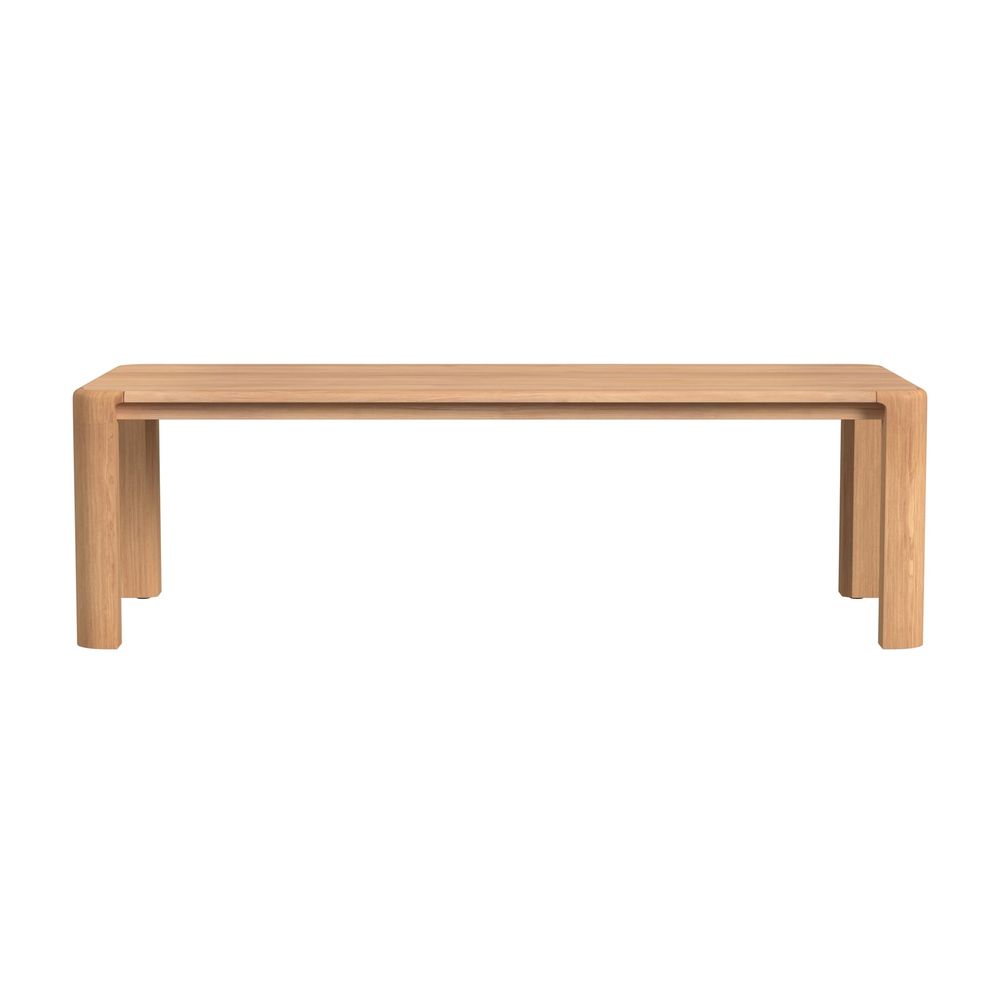 Alternate view of Natural Teak 96" Dining Table, featuring smooth sanded finish, solid teak wood, and fixed four-leg base.