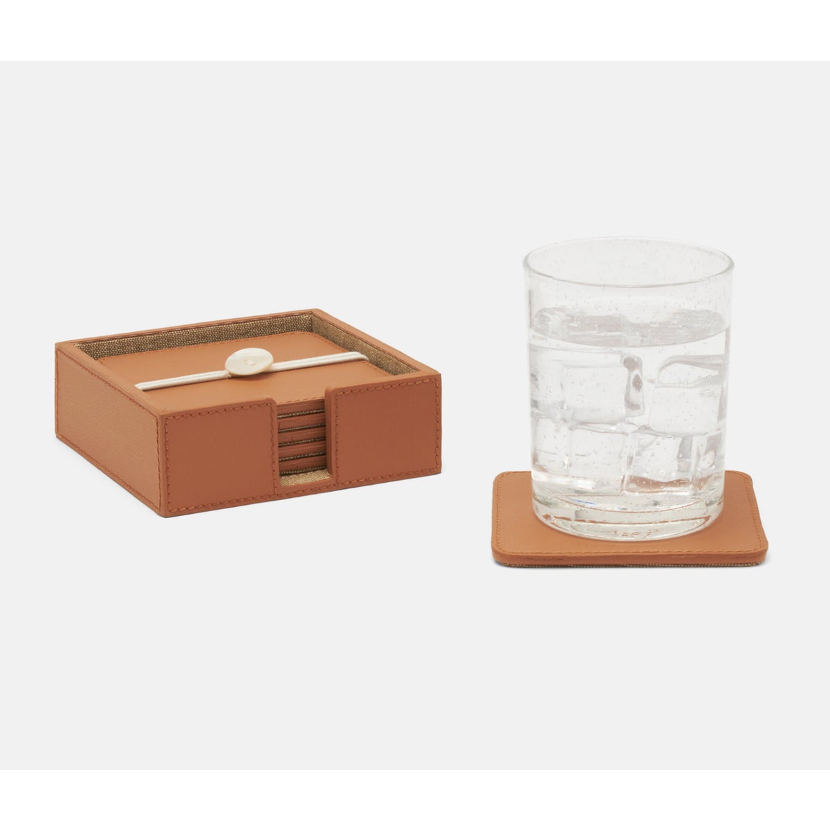 Brisbane Cognac Coasters Set Of 6 Square Marine Leather