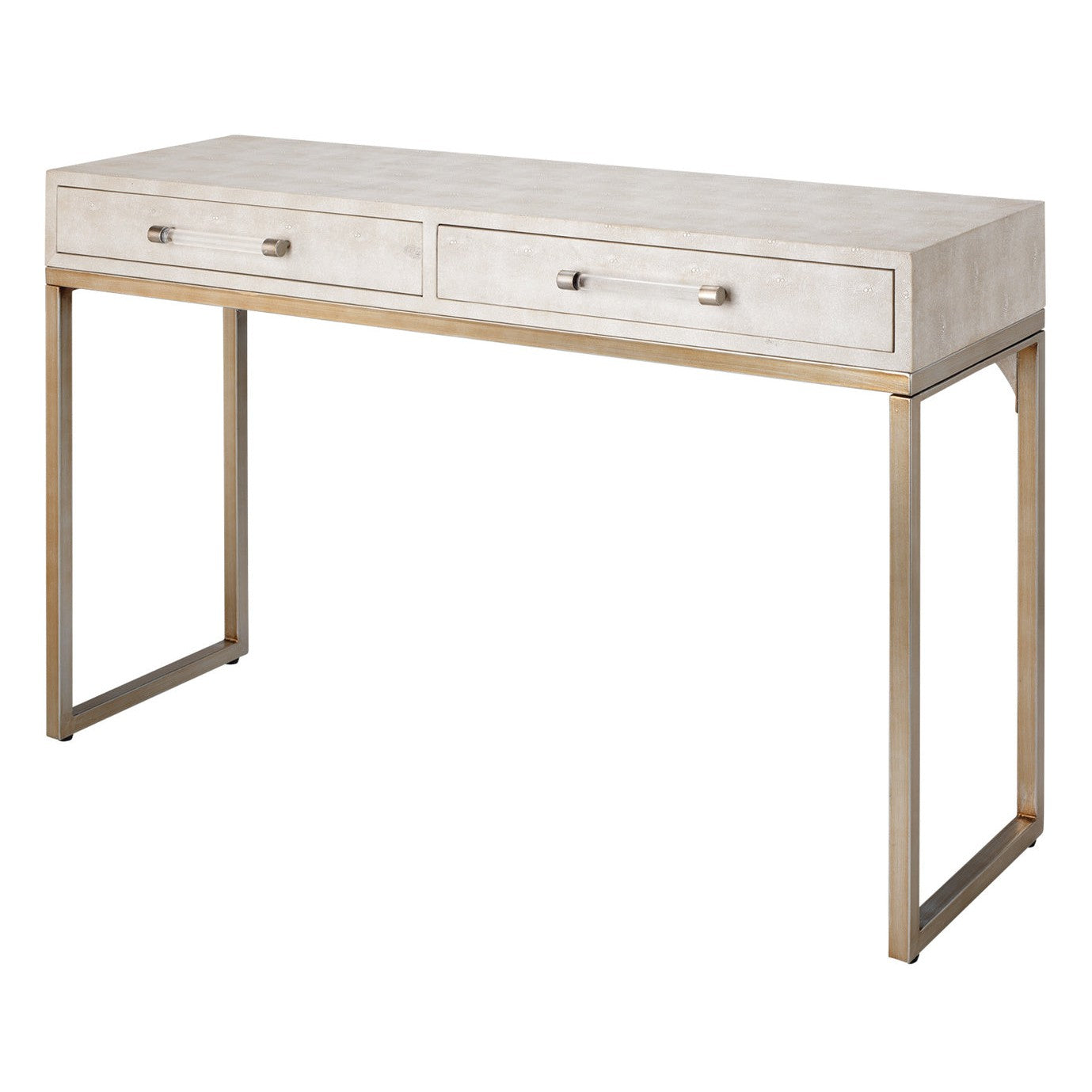 Kain Console Table-Jamie Young-JAMIEYO-LSKAINCOIV-Console TablesIvory Faux Shagreen & Brushed Champagne Metal-2-France and Son