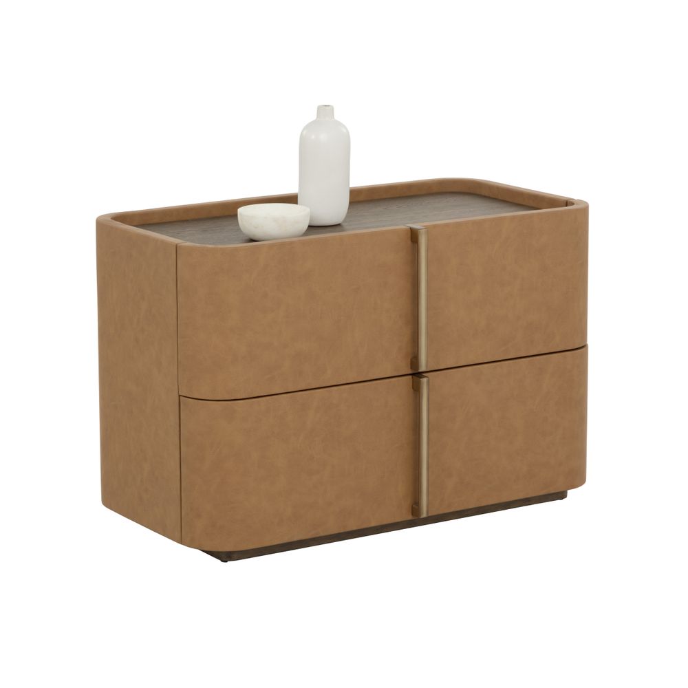 Additional view of Jamille Nightstand in cognac tan and warm brown.