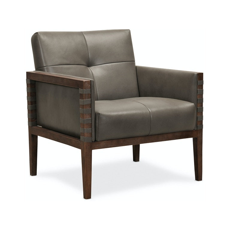 Carverdale Leather Club Chair w/ Wood Frame-Hooker-HOOKER-CC401-095-Lounge ChairsGrey-1-France and Son