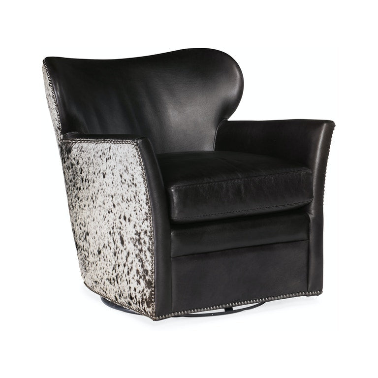 Kato Leather Swivel Chair w/ Hair on Hide-Hooker-HOOKER-CC469-SW-097-Lounge ChairsBlack-4-France and Son