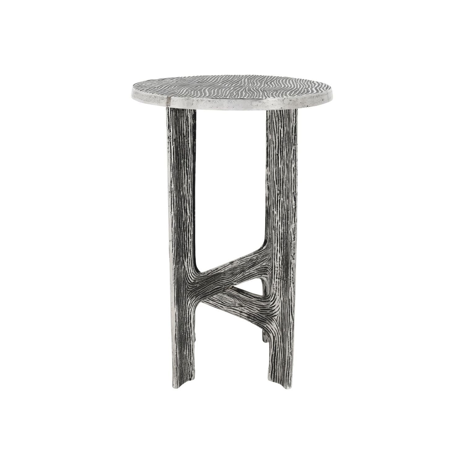 Structure Accent Table, shown in antique silver and charcoal gray with cast aluminum and a round accent top.