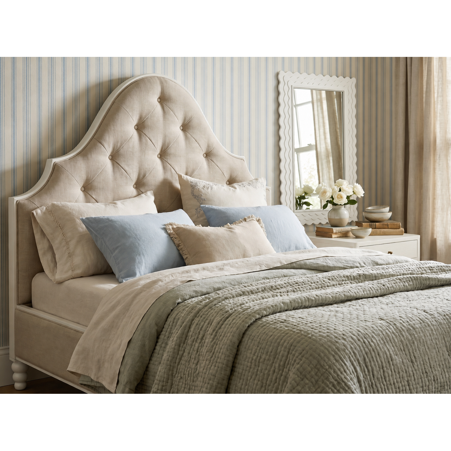 Haven Queen Upholstered Bed Warm White