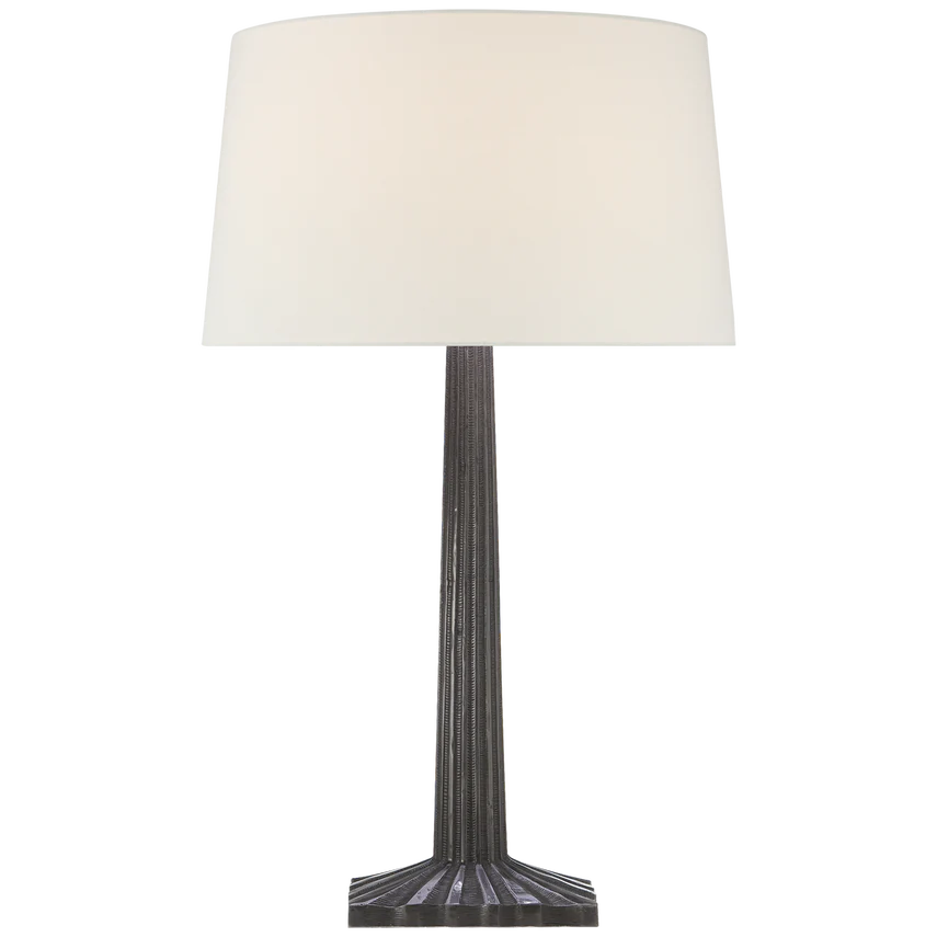 Suzan Fluted Column Table Lamp-Visual Comfort-VISUAL-CHA 8707AI-L-Table LampsAged Iron-Linen Shade-4-France and Son