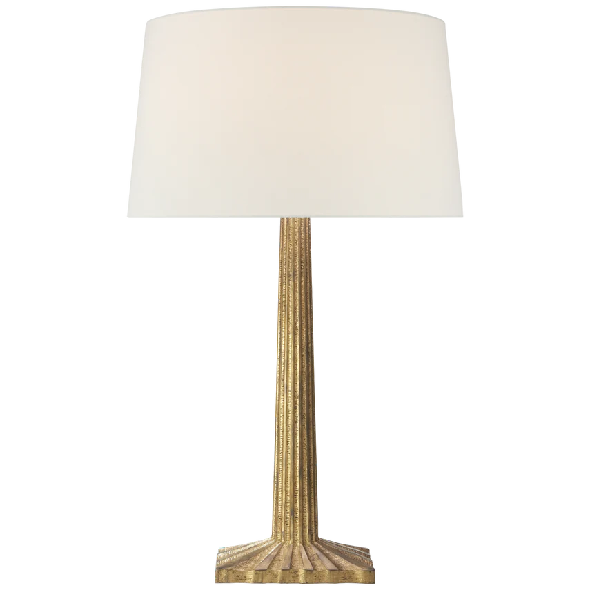 Suzan Fluted Column Table Lamp-Visual Comfort-VISUAL-CHA 8707GI-L-Table LampsGilded Iron-Linen Shade-5-France and Son