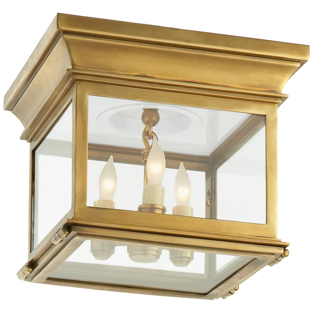 Clone Small Square Flush Mount-Visual Comfort-VISUAL-CHC 4128AB-CG-Flush MountsAntique-Burnished Brass-Clear Glass-1-France and Son