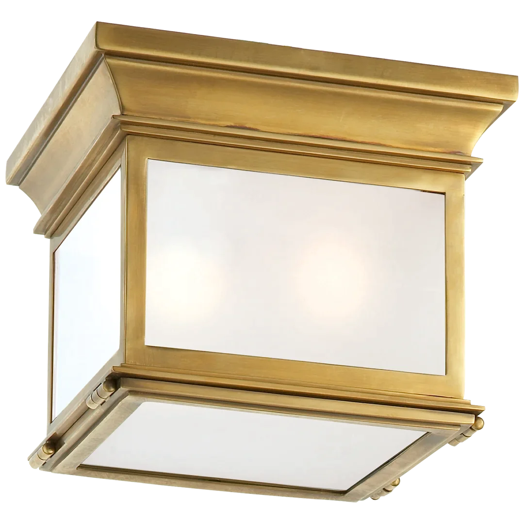 Clone Small Square Flush Mount-Visual Comfort-VISUAL-CHC 4128AB-FG-Flush MountsAntique-Burnished Brass-Frosted Glass-2-France and Son