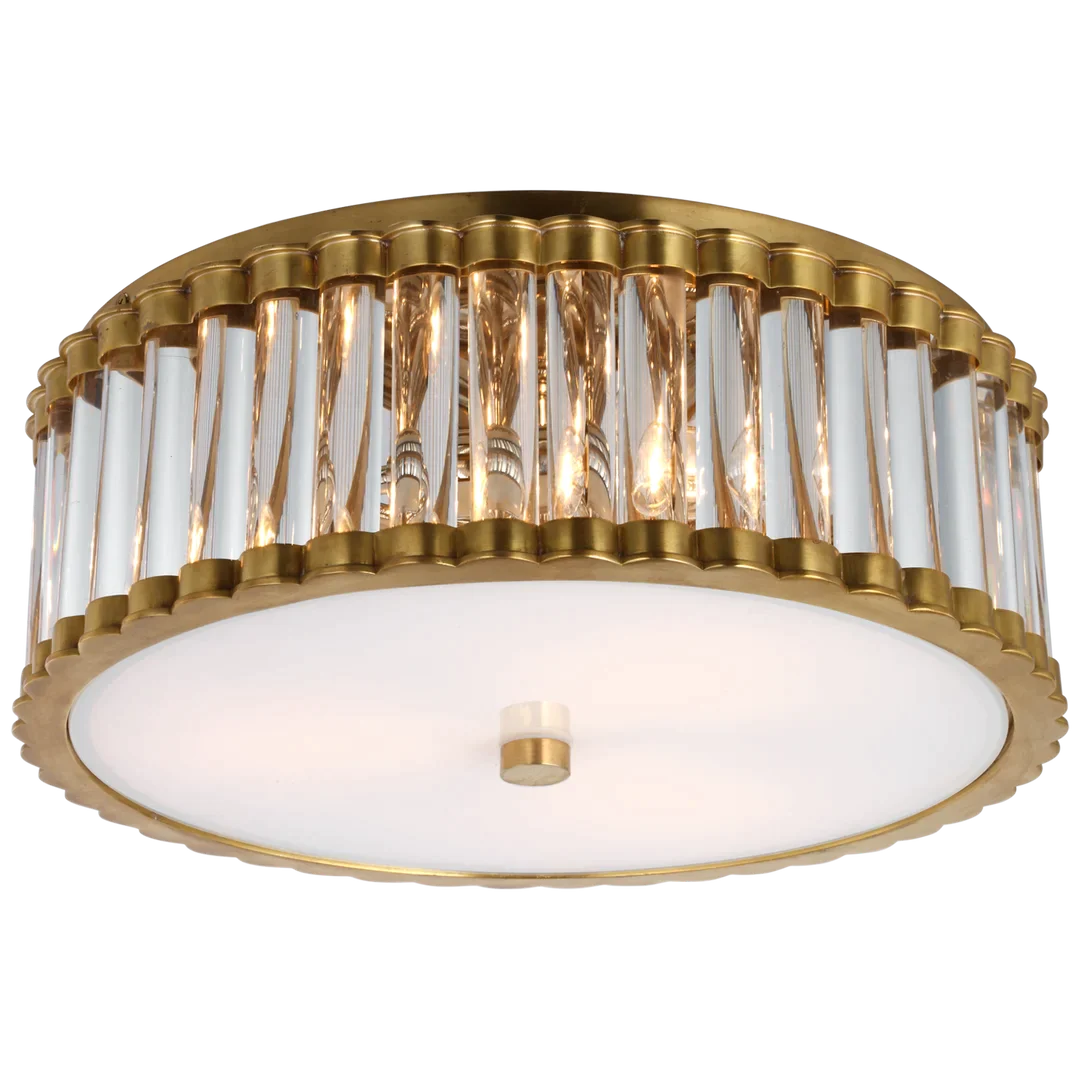 Keaner 14" Flush Mount-Visual Comfort-VISUAL-CHC 4925HAB-CG-Flush MountsHand-Rubbed Antique Brass-Clear Glass Rods and Frosted Glass Diffuser-1-France and Son