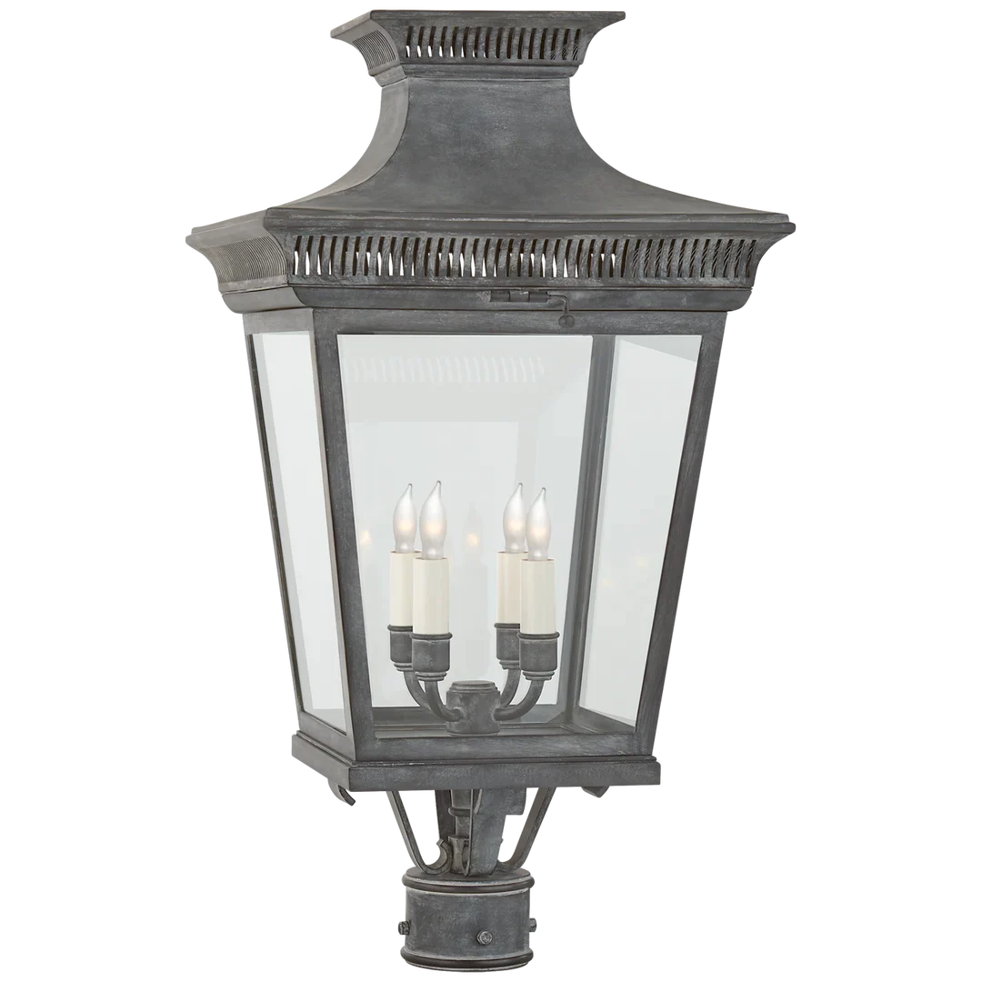 Elsie Medium Post Lantern-Visual Comfort-VISUAL-CHO 7055WZ-CG-Outdoor PendantsWeathered Zinc-Clear Glass-2-France and Son