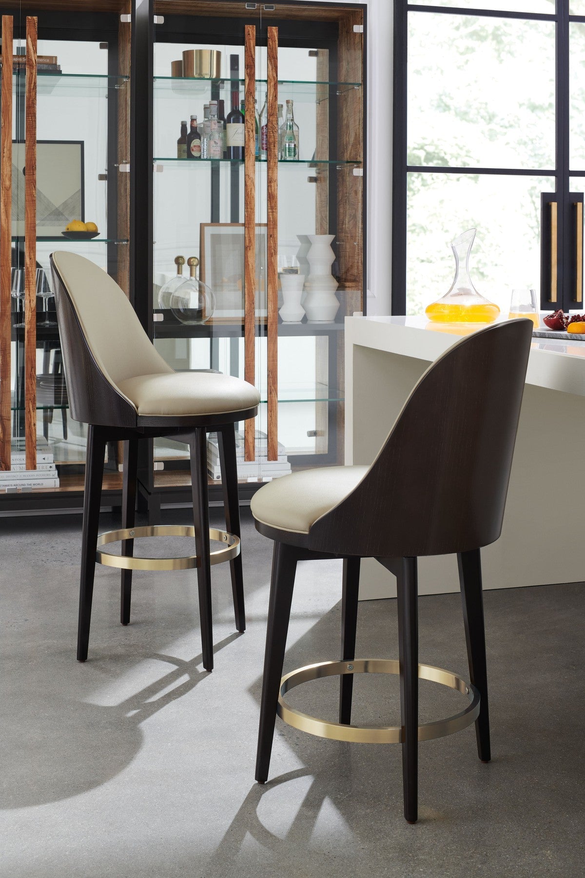 Another Round Counter Stool  - Brown, Gold, Beige