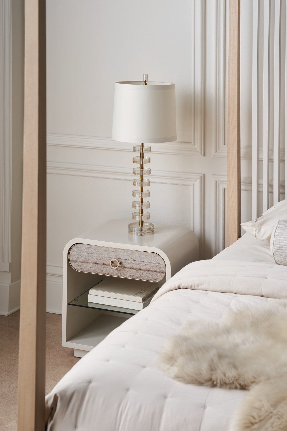 Pinstripe Light Bed - Queen  - Brown, Off White