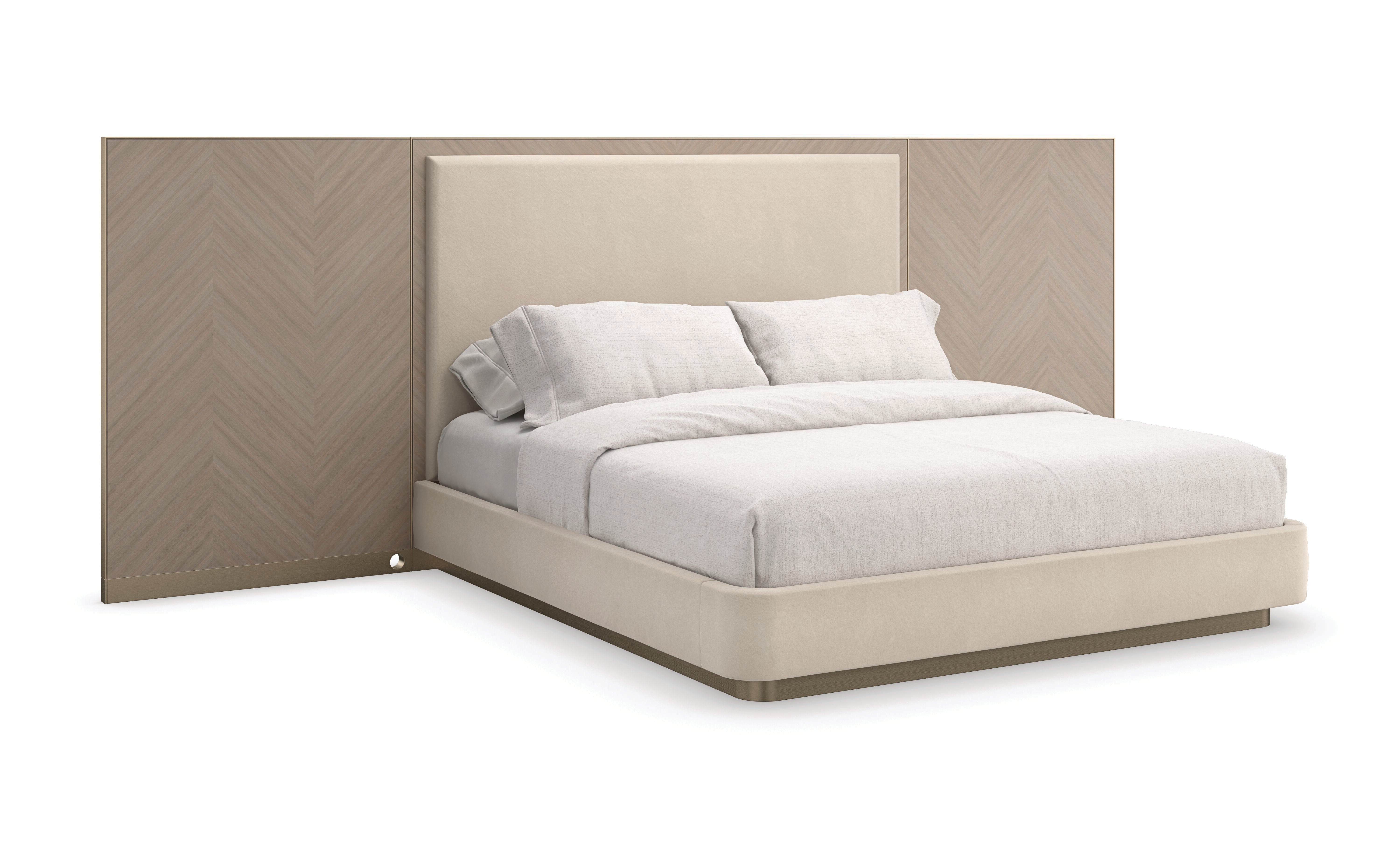 Anthology Qn Bed W/Wings  - Beige, Gold