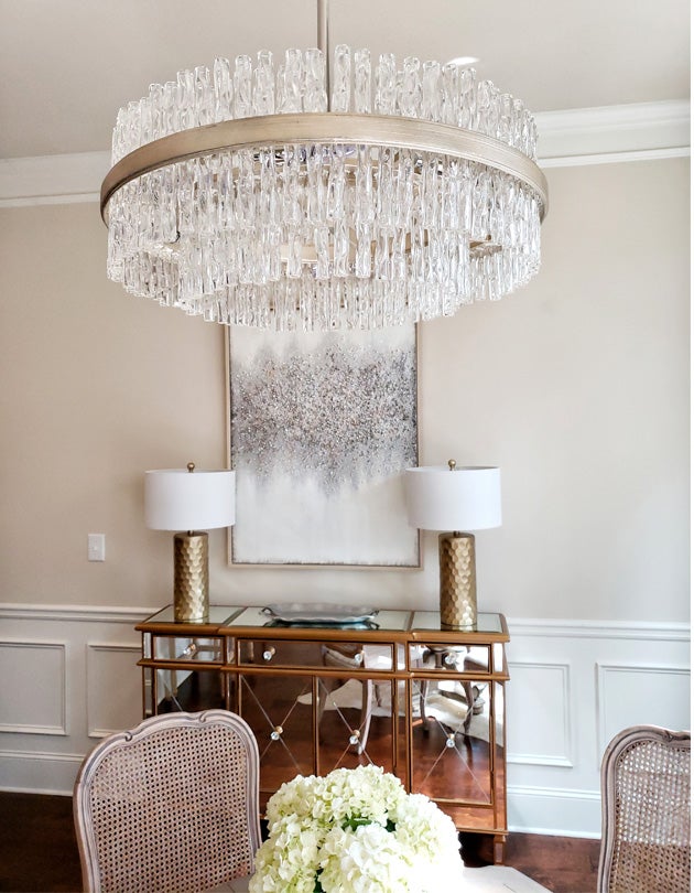 Chime Chandelier - Silver Leaf Polished Stainless 8 Lights