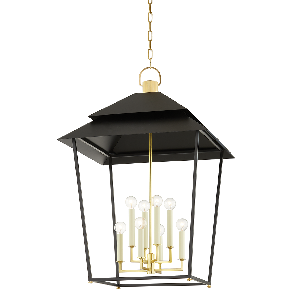 Natick 8 Light Lantern-Hudson Valley-HVL-5138-AGB/SBK-Outdoor Post LanternsBlack-1-France and Son