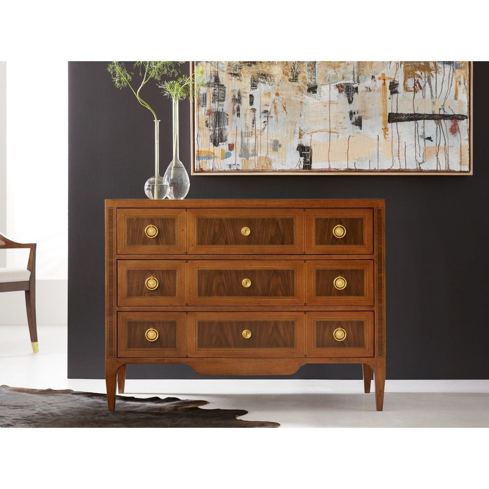 Alternate view of Chambery Chest in warm chestnut brown and polished brass gold.