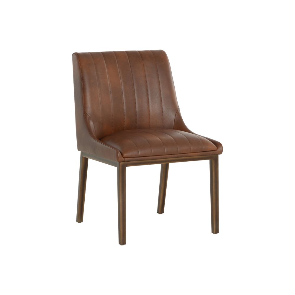 Alternate view of Halden Dining Chair, featuring channel-tufted finish, leather, metal, and armless.
